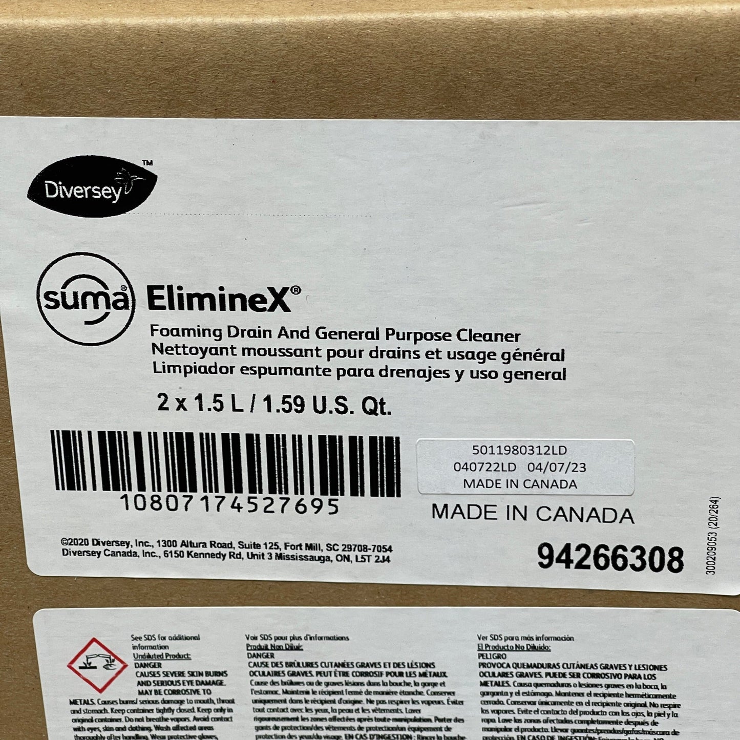 DIVERSEY Suma ElimineX D3.1 Foaming Drain & General Purpose Cleaner Chlorine 2x 1.5 L #94266308