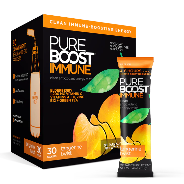 PUREBOOST IMMUNE Clean Antioxidant Energy Drink Mix, Tangerine Twist, 30 pcs 12.17 oz Best By: 4/24