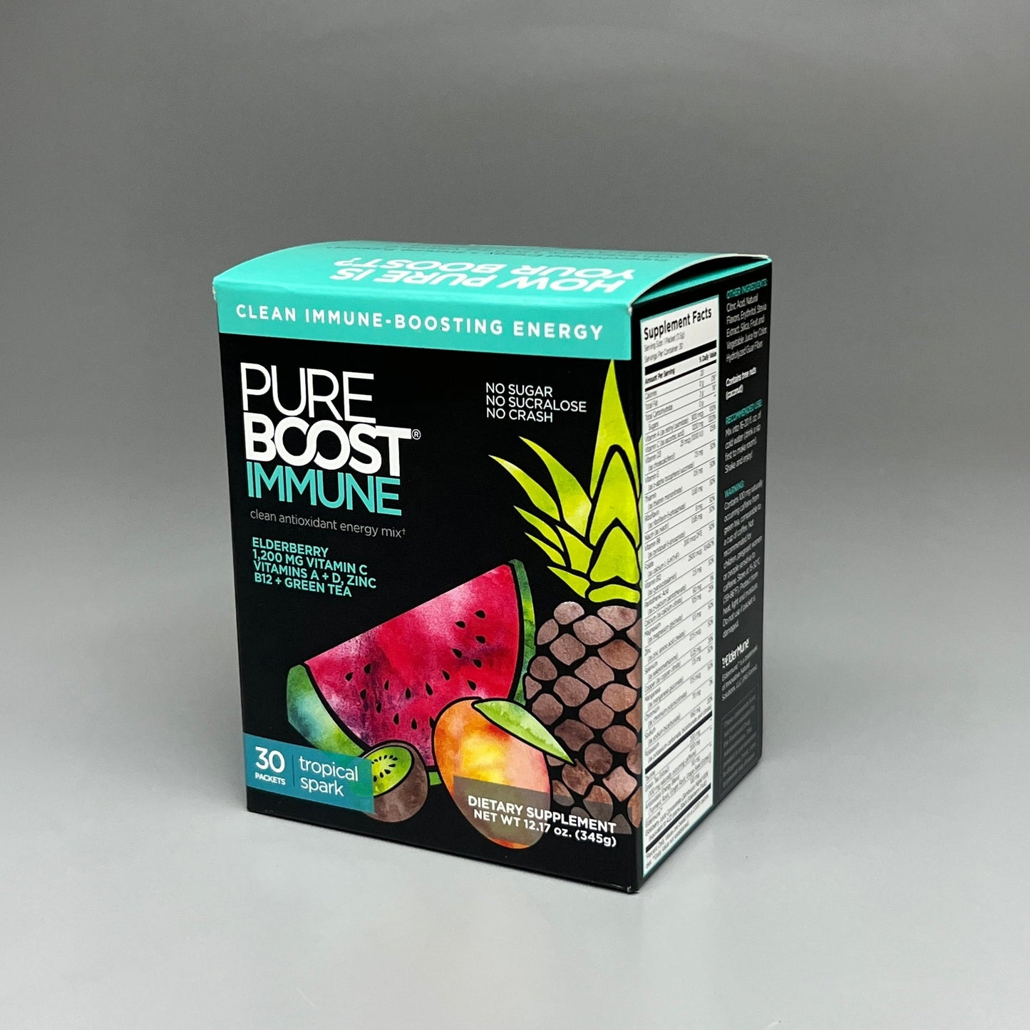 PUREBOOST IMMUNE Clean Antioxidant Energy Drink Mix, Tropical Spark, 30 pcs 12.17 oz Best By: 6/24