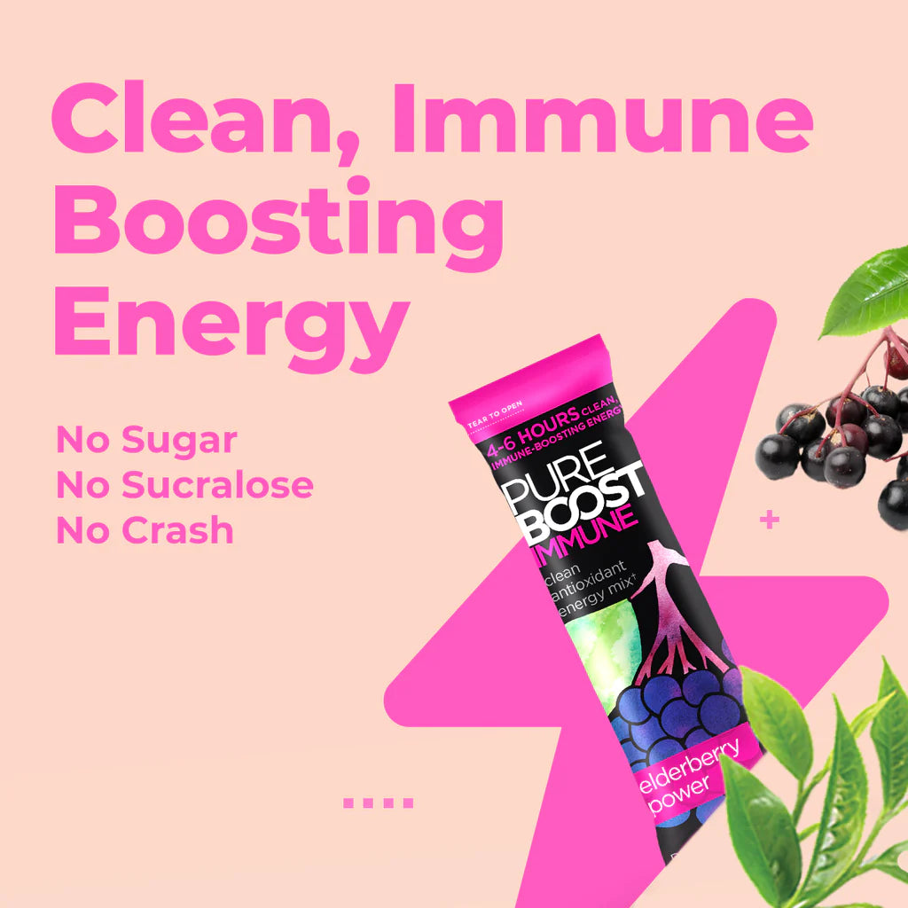 PUREBOOST IMMUNE Clean Antioxidant Energy Drink Mix, Elderberry Power, 30 pcs 12.17 oz Best By: 4/24