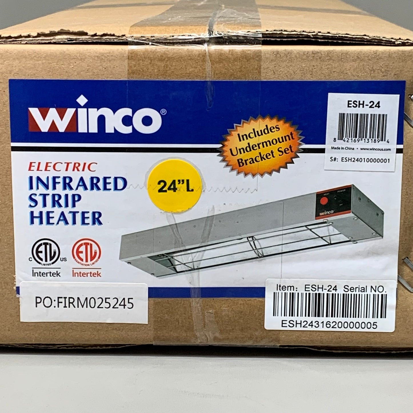 WINCO Single Infrared Strip Warmer 2.56" x 24" x 6" Model: #ESH-24