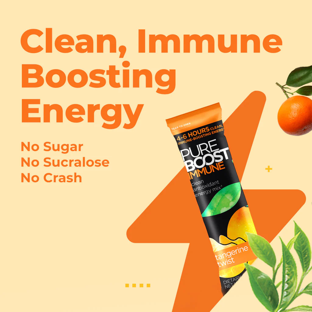 PUREBOOST IMMUNE Clean Antioxidant Energy Drink Mix, Tangerine Twist, 30 pcs 12.17 oz Best By: 4/24
