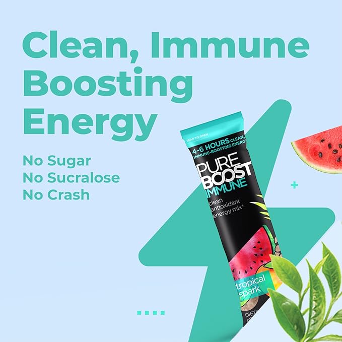 PUREBOOST IMMUNE Clean Antioxidant Energy Drink Mix, Tropical Spark, 30 pcs 12.17 oz Best By: 6/24