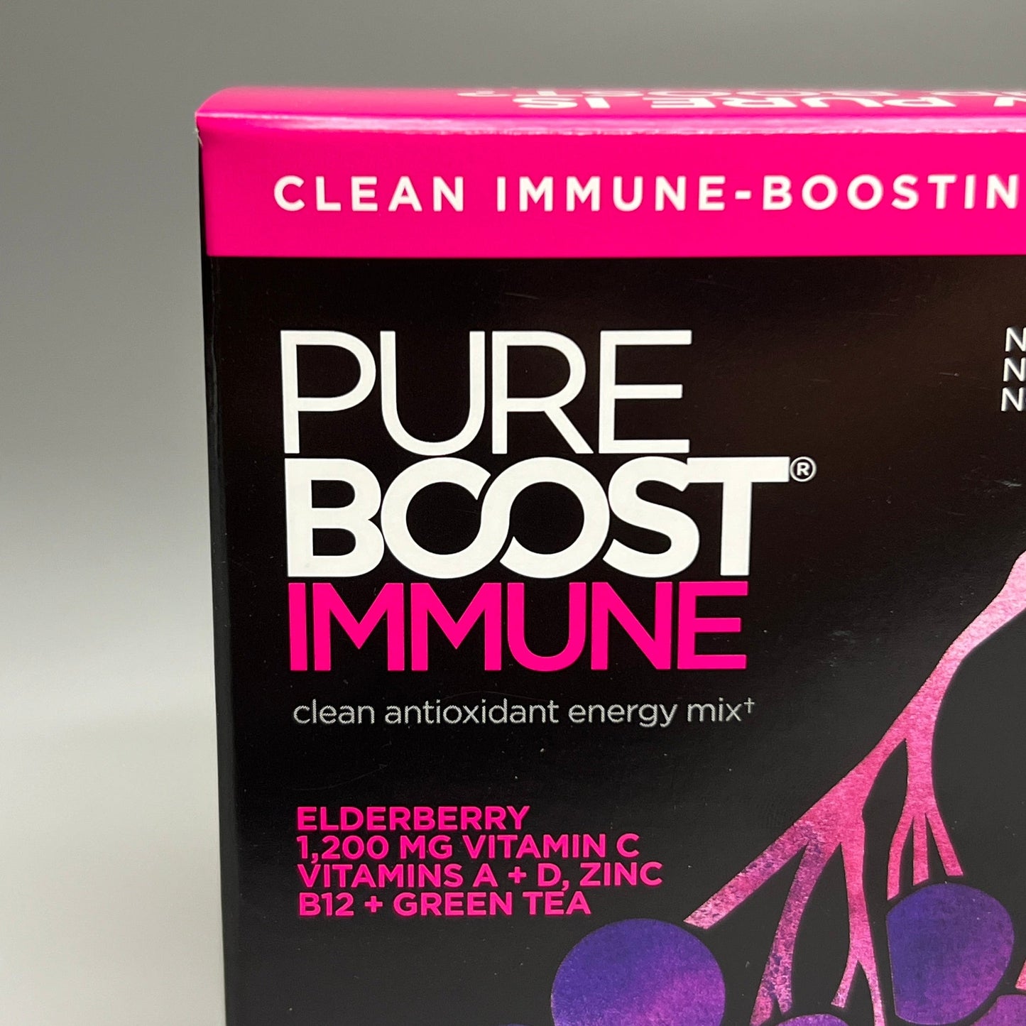 PUREBOOST IMMUNE Clean Antioxidant Energy Drink Mix, Elderberry Power, 30 pcs 12.17 oz Best By: 4/24