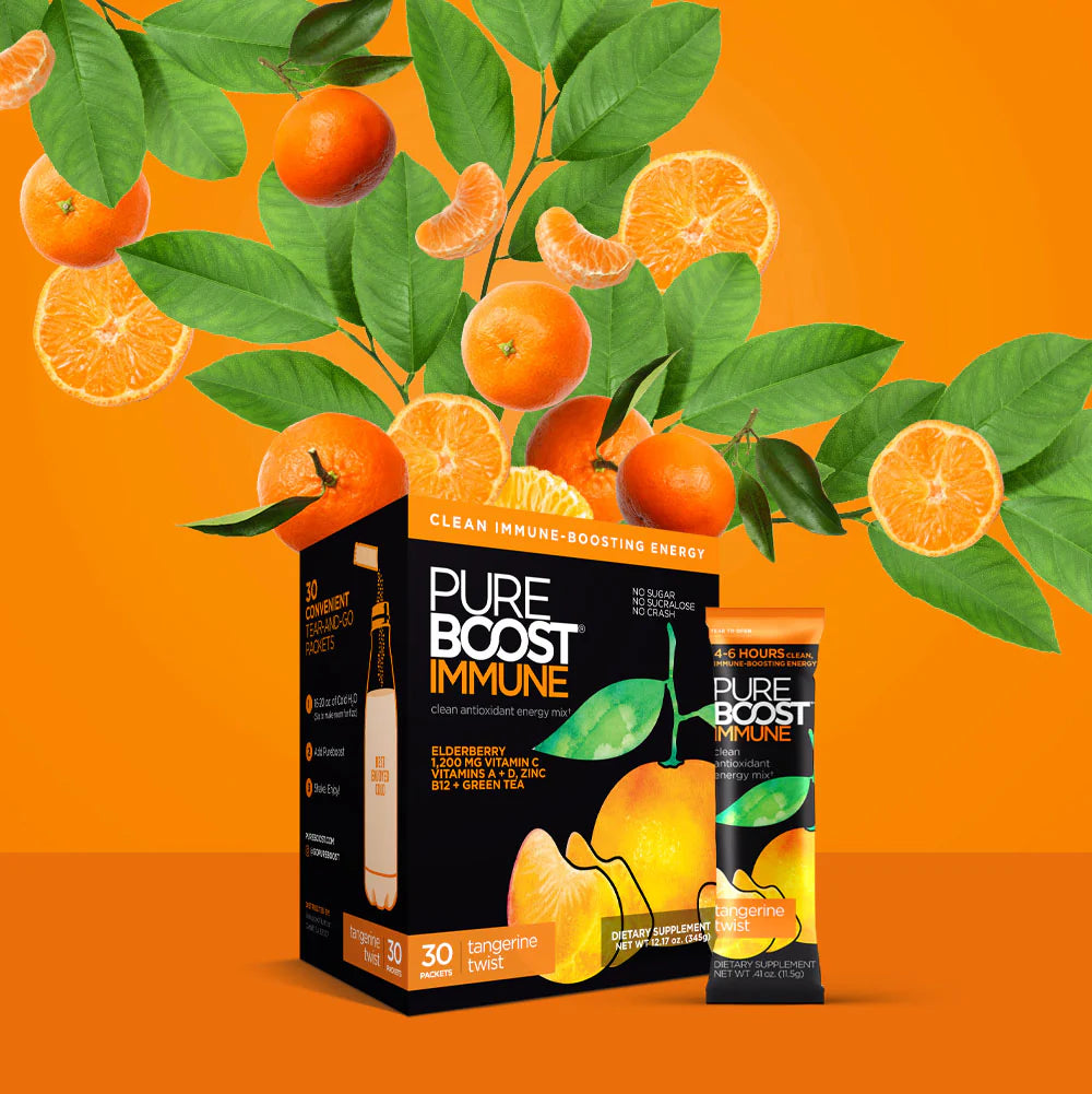 PUREBOOST IMMUNE Clean Antioxidant Energy Drink Mix, Tangerine Twist, 30 pcs 12.17 oz Best By: 4/24