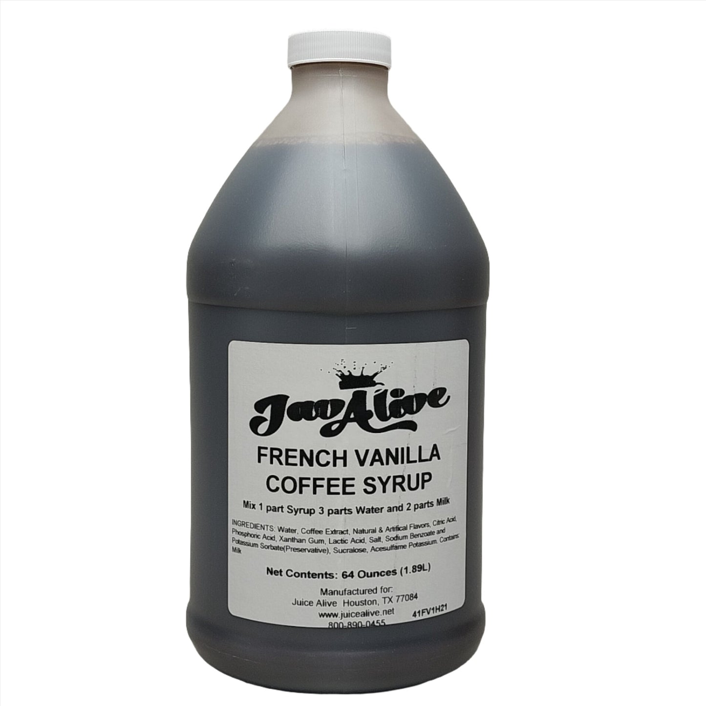 JavAlive French Vanilla Coffee Concentrate Syrup 64 oz Hot or Cold Best By: 08/26