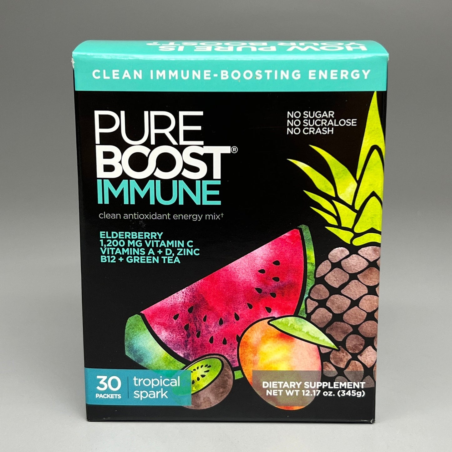 PUREBOOST IMMUNE Clean Antioxidant Energy Drink Mix, Tropical Spark, 30 pcs 12.17 oz Best By: 6/24