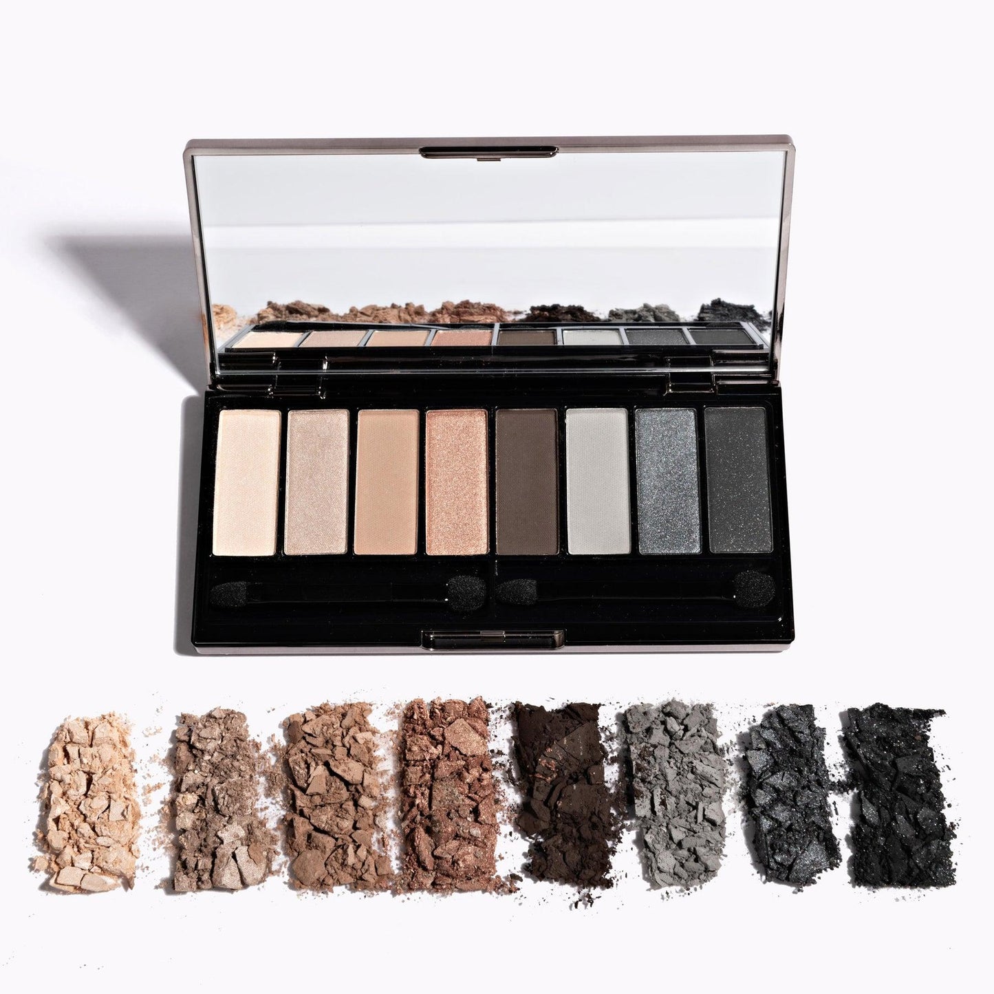 Maelle DAWN TO DUSK EYESHADOW COLLECTION - Eight (8x) eyeshadow shades in a mirrored compact Matte Metallic Satin Glitter Makeup Smokey Cosmetic Multicolor