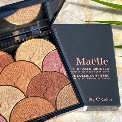 Maelle SUNKISSED BRONZER - Natural sun-kissed palette, summer shades infused with soft pearlescent highlights - summer glow, browned butter and versatile palette Matte Bronzing  Makeup Cosmetic