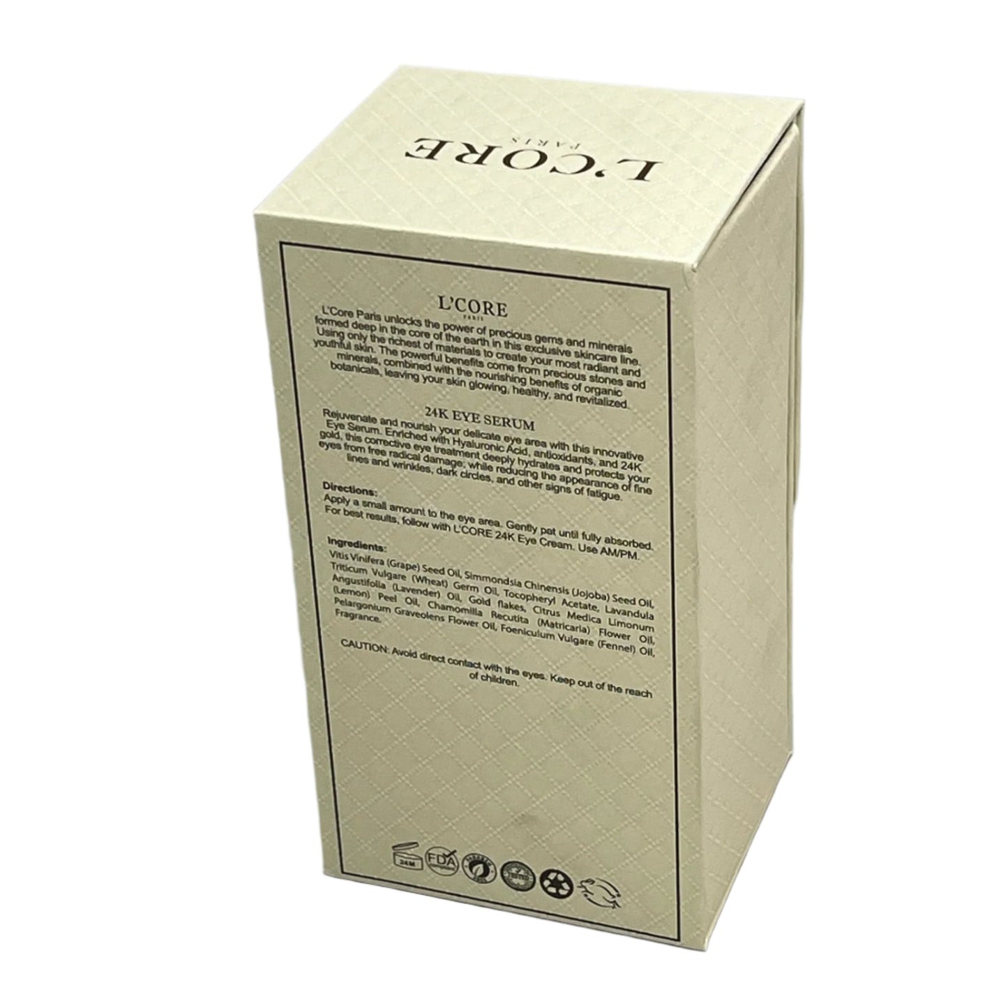 L'CORE Paris 24K Gold Hyaluronic Acid Eye Serum - Hydrates Protects Reduces Fine Lines Wrinkles Dark Circles - CLOSEOUT