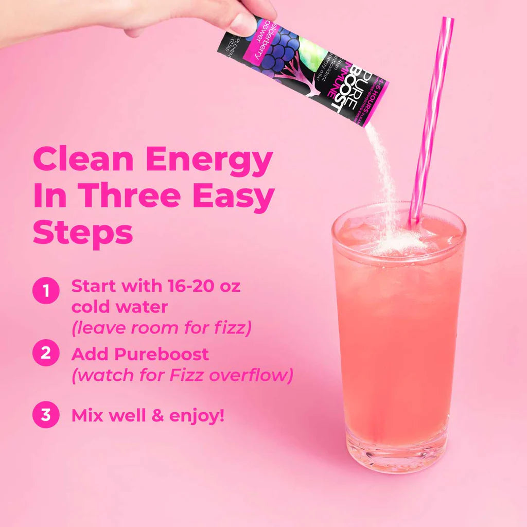 PUREBOOST IMMUNE Clean Antioxidant Energy Drink Mix, Elderberry Power, 30 pcs 12.17 oz Best By: 4/24