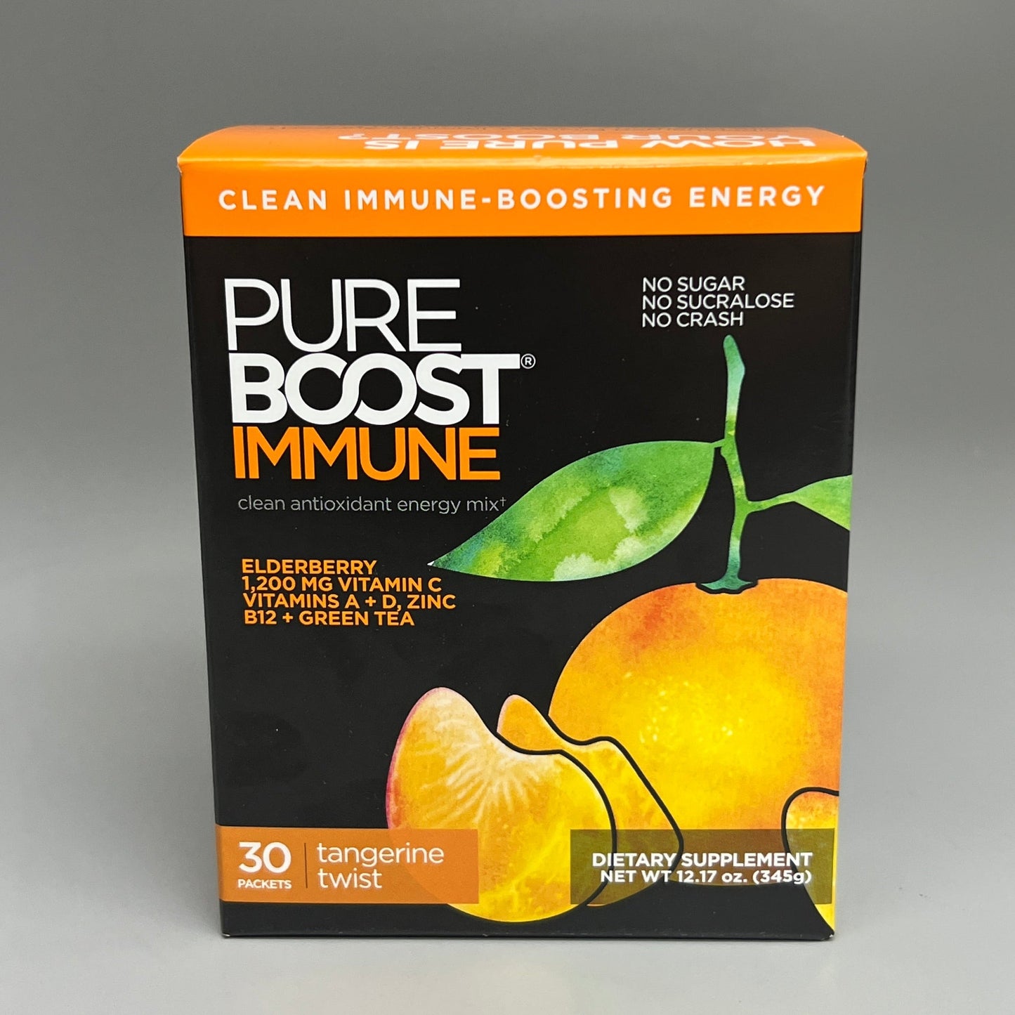 PUREBOOST IMMUNE Clean Antioxidant Energy Drink Mix, Tangerine Twist, 30 pcs 12.17 oz Best By: 4/24