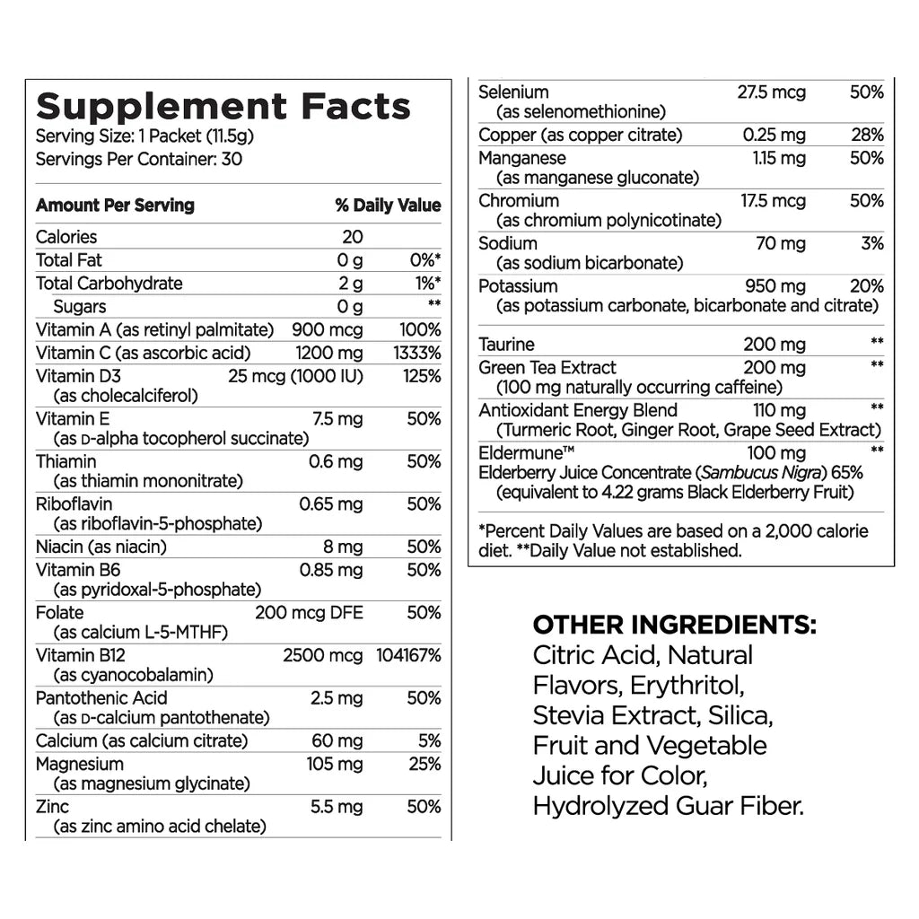 PUREBOOST IMMUNE Clean Antioxidant Energy Drink Mix, Elderberry Power, 30 pcs 12.17 oz Best By: 4/24