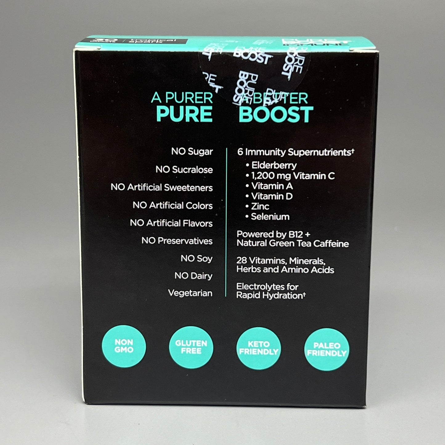 PUREBOOST IMMUNE Clean Antioxidant Energy Drink Mix, Tropical Spark, 30 pcs 12.17 oz Best By: 6/24