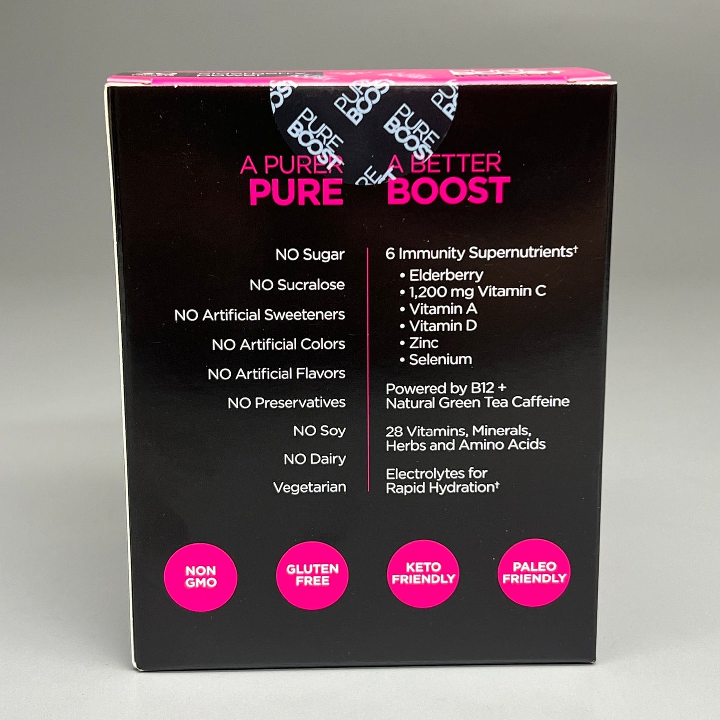PUREBOOST IMMUNE Clean Antioxidant Energy Drink Mix, Elderberry Power, 30 pcs 12.17 oz Best By: 4/24