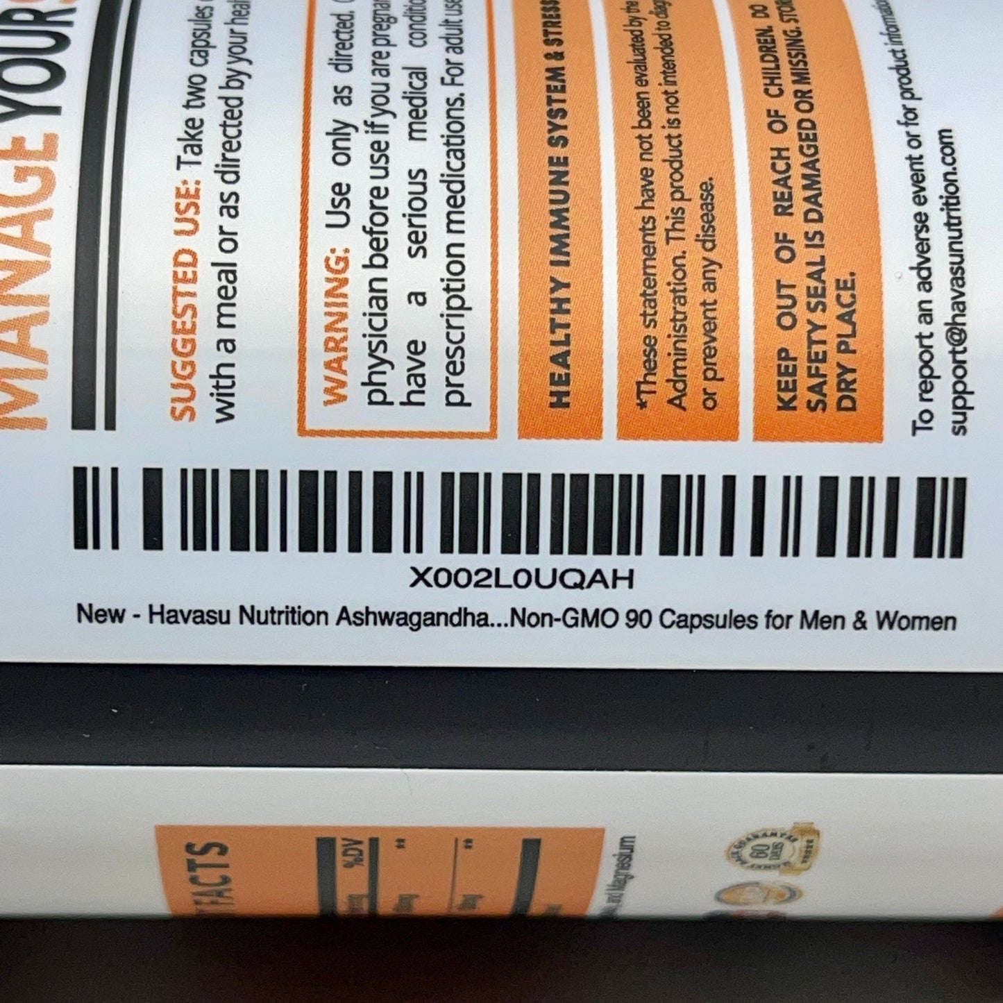 HAVASU Ashwaganda Root and Artichoke Leaf Extract Nutritional Supplement 90 ct. Best By: 01/24