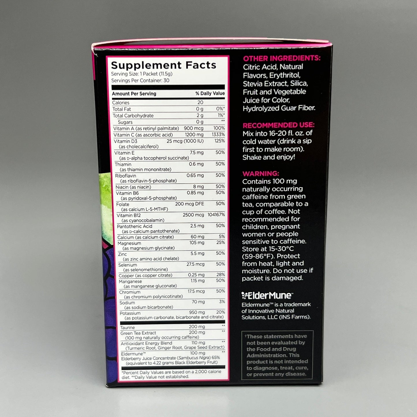 PUREBOOST IMMUNE Clean Antioxidant Energy Drink Mix, Elderberry Power, 30 pcs 12.17 oz Best By: 4/24