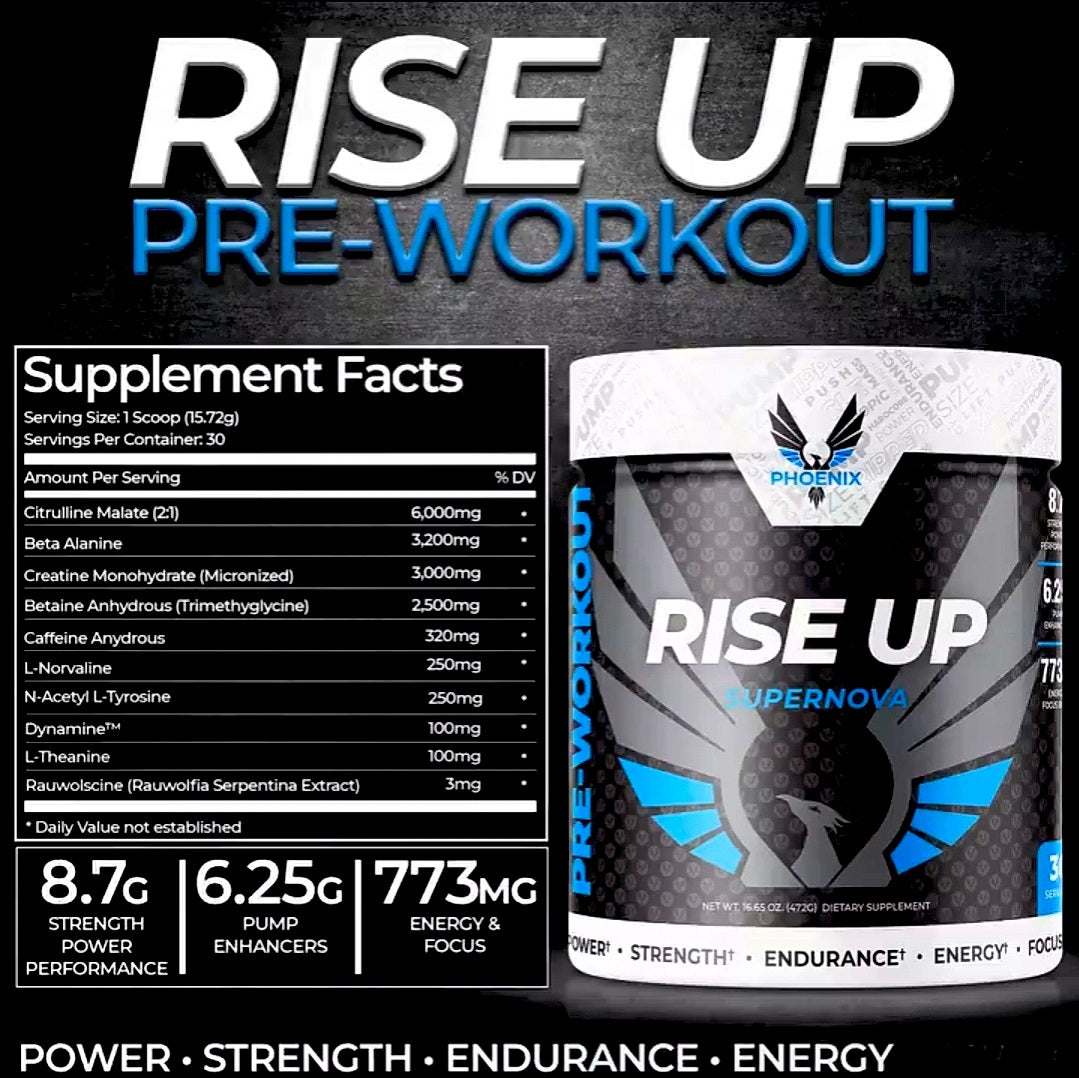 Phoenix Energy Pre-Workout Powder Rise Up 30 Servings 16.65 oz. Power Strength Endurance Energy Focus BB 10/25