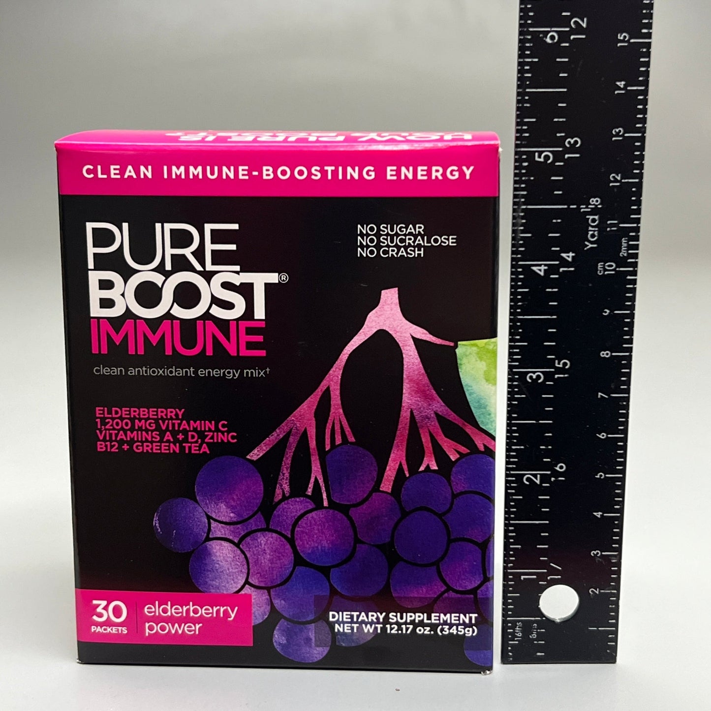 PUREBOOST IMMUNE Clean Antioxidant Energy Drink Mix, Elderberry Power, 30 pcs 12.17 oz Best By: 4/24
