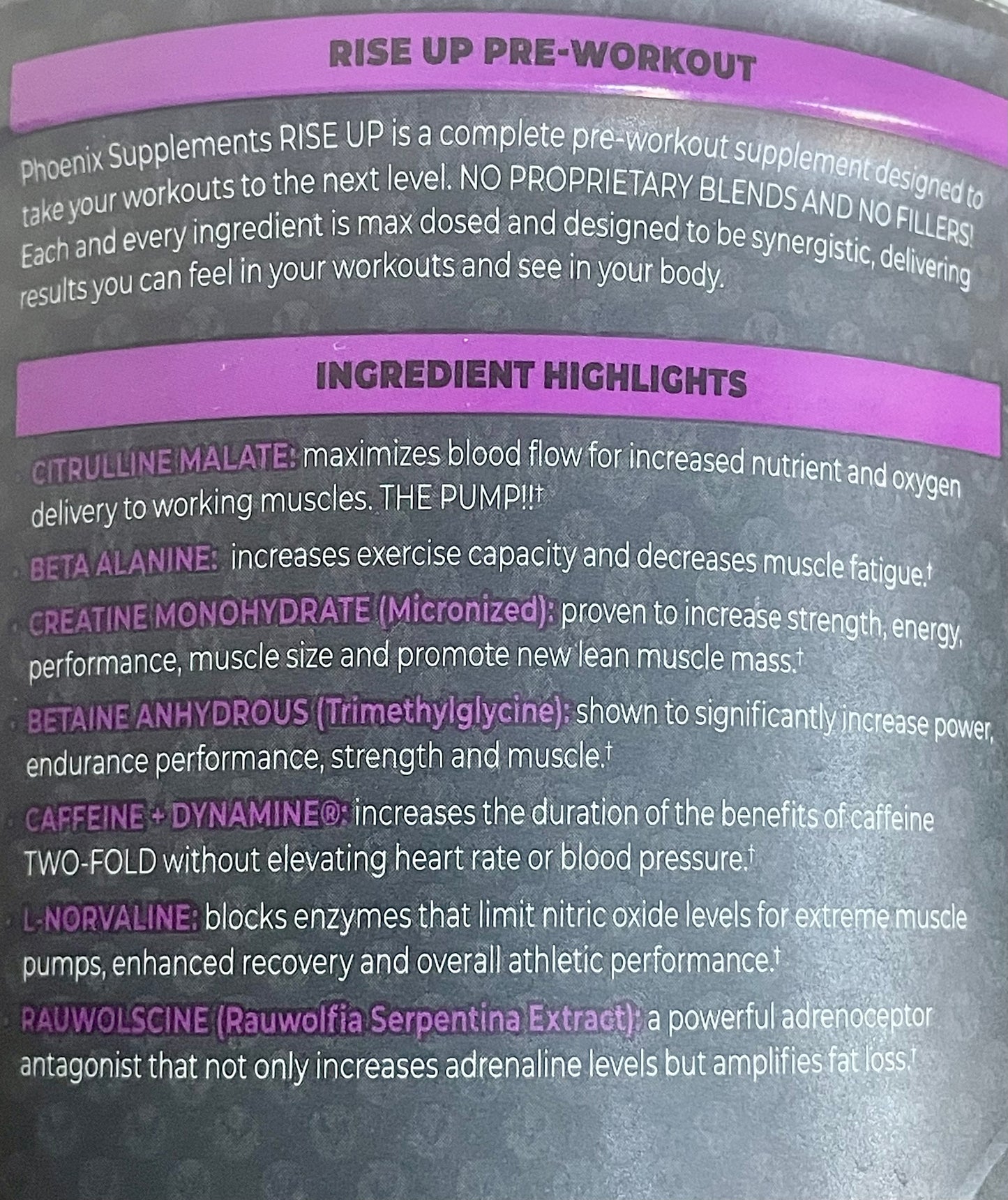 Phoenix Energy Pre-Workout Powder Rise Up 30 Servings 16.65 oz. Power Strength Endurance Energy Focus BB 10/25