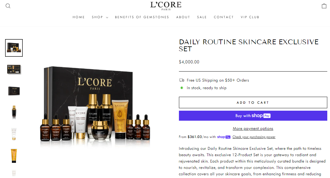L'Core Paris Ageless Elegance Daily Routine Skincare - exclusive 12 pc. set