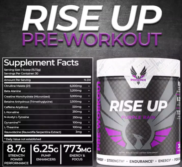 Phoenix Energy Pre-Workout Powder Rise Up 30 Servings 16.65 oz. Power Strength Endurance Energy Focus BB 10/25