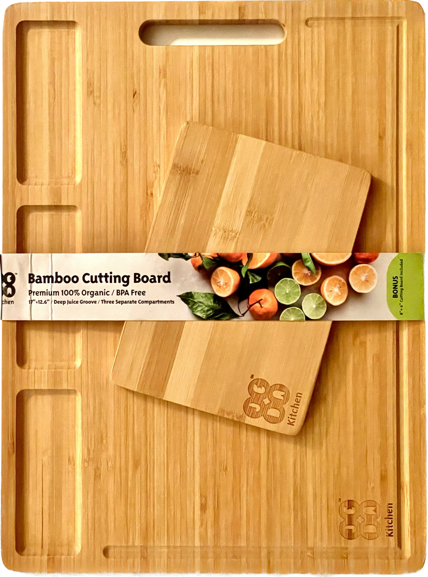 JEDA Kitchen - Extra Large Bamboo Cutting Board, 12.6" x 17" - Premium Charcuterie Board - Drip Channel and Sorting Compartments
