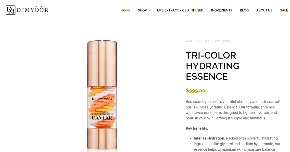 DI'MYOOR Caviar Frozen Age Tri-Color Hydrating Essence Moisturizer, Anti-Aging Cosmetics 40g