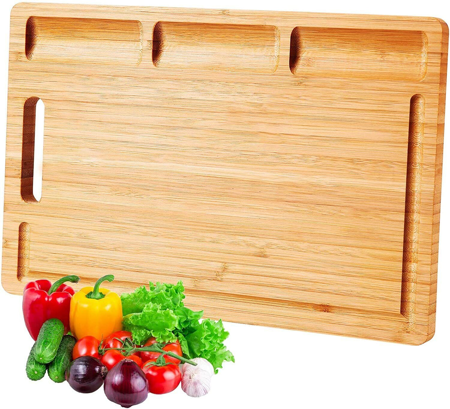 JEDA Kitchen - Extra Large Bamboo Cutting Board, 12.6" x 17" - Premium Charcuterie Board - Drip Channel and Sorting Compartments