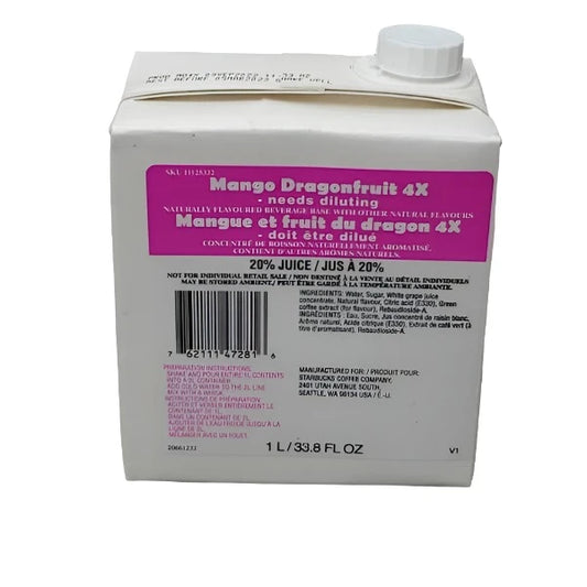 STARBUCKS Mango Dragonfruit 4x Concentrated Beverage Base Naturally Flavored 1 L. Shelf Stable (as-is) Best By: 06/24