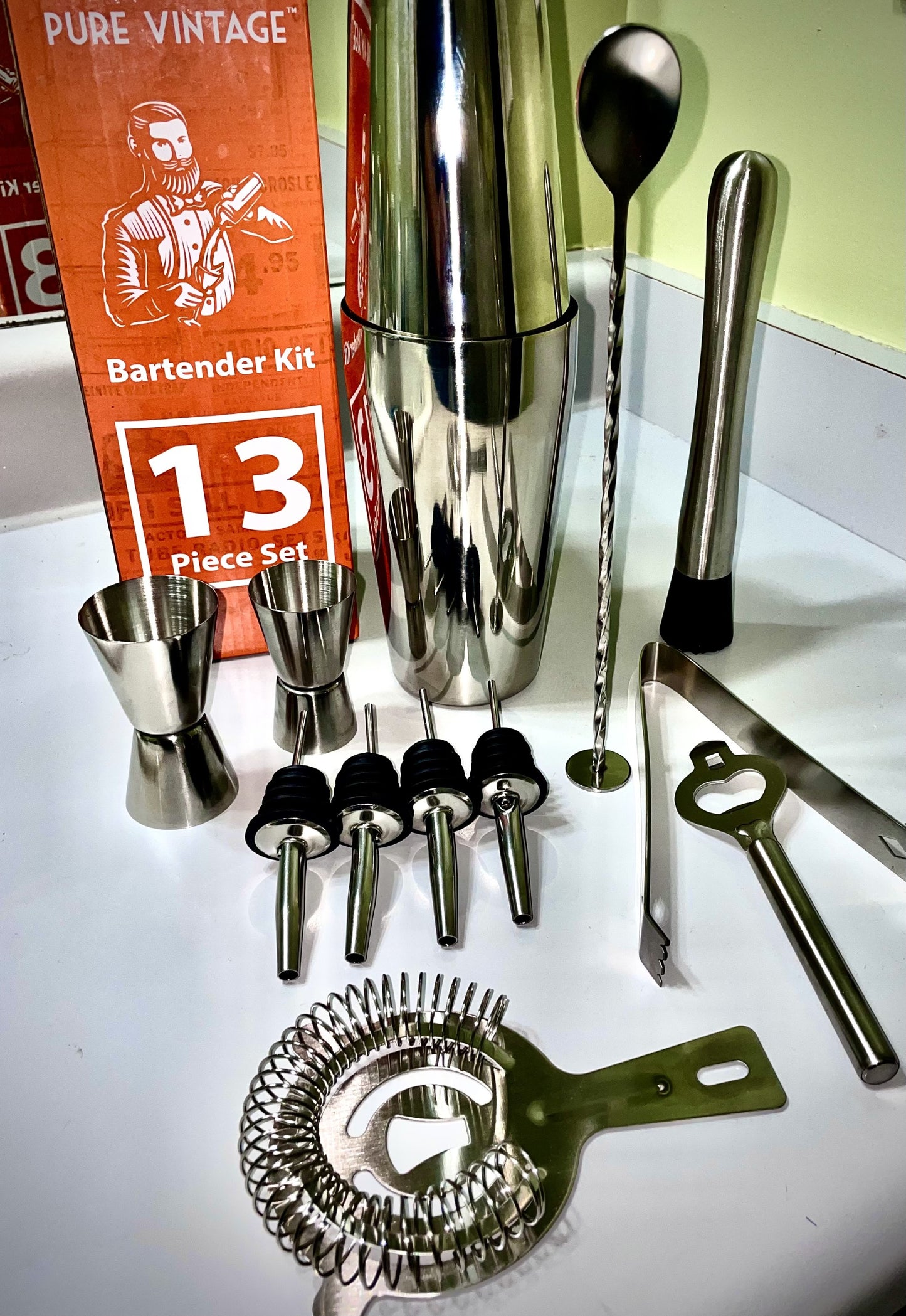 PURE VINTAGE Bartender Kit - 13 Piece Professional Bar Set